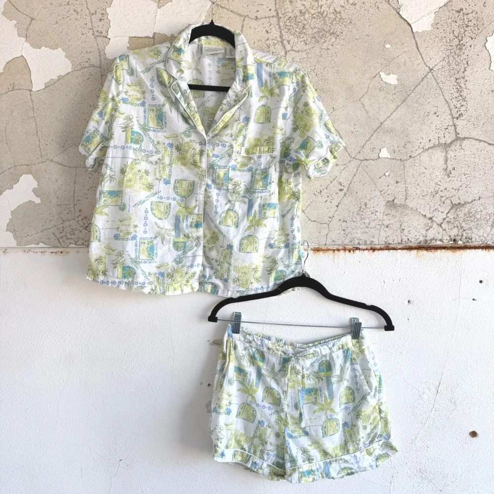 Calypso St Barth Pajama Set Organic Cotton Tropical Print Sleepwear Shorts Small - Picture 12 of 12